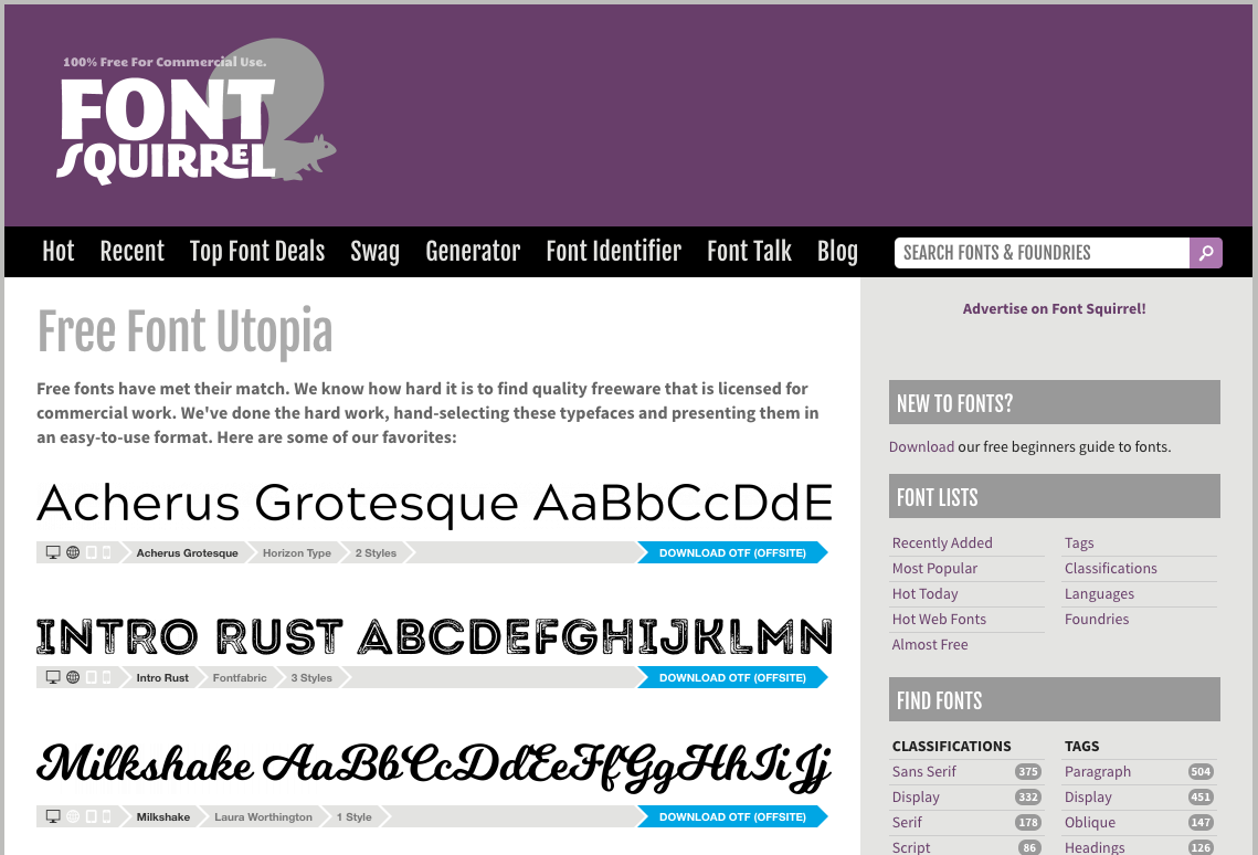 fontsquirrel homepage